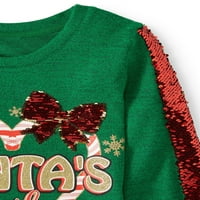 Време на празник реверзибилен флип -секвенк Божиќен џемпер плетен врв