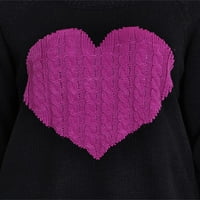 Aunavey Женски Пуловер Џемпери Долг Ракав Екипажот Симпатична Срцето Плетени Џемпер Денот На Вљубените Скокач Врвот