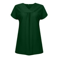 Женски Блузи Облечен Обичен Краток Ракав Мода Лето V Вратот Краток Ракав Цврст Обичен Маица Блуза Зелена XXL