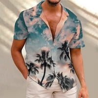 машки кошули Машка Мода Секојдневна Кошула Блуза Свртете Јака Печатено Копче Лабава Врвна Кошула Со Кратки Ракави Хавајска Кошула За Плажа Машки кошули Розова + XXL