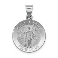 14к Бело Злато Полиран И Сатенски Медал Свети Флоријан Шуплив Приврзок Шарм