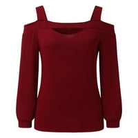 Memeomtd жени солидна блуза обична долга ракав надвор од рамената кошули блуза врвови руфла блуза за жени црвена