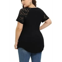 Женски врвови женски туничен туника со кратки ракави дами блузи цврсти обични кошули за жени црни xxl