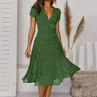 вендунид женски фустани есенски фустани за жени Обичен Фустан Летен Фустан V Врат Еднобоен Фустан Со Печатење Со Точки Фустан