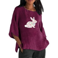 Велигденски кошули за жени зајаче јајца Велигденски печати врвен краток ракав Смешна маица екипаж на вратот Облечен случајна блуза Велигденски подарок за жени