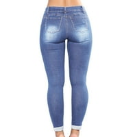 Женски фармерки плус дозвола за големина, обични модни фармерки панталони дупки фармерки џебови фармерки панталони