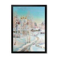 ДИЗАЈНАРТ „Храмот над селскиот пат во зимскиот пејзаж“ Традиционално врамено уметничко печатење