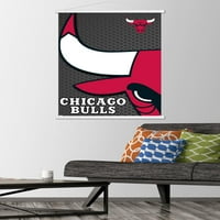 Чикаго Булс-Лого Ѕид Постер Со Дрвена Магнетна Рамка, 22.375 34