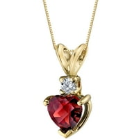 1. КТ облик на срцева форма црвена гарнет и приврзоци за дијаманти во 14к жолто злато, 18 “