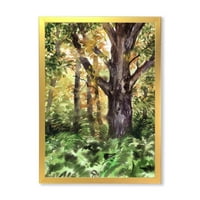 ДизајнАрт „Есенска шума со големо дрво“ езерска куќа врамена уметничка печатење