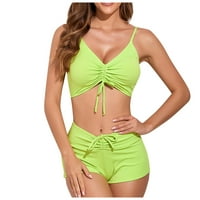 Женски Костими За Капење Мода Еднобојна Поделена Дводелна Бикини Плажа Костим За Капење Зелена XL
