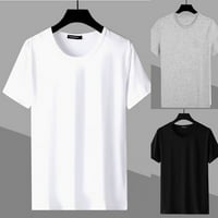 Модни мажи со цврсти кошули со кратки ракави со вратот, обични тенок вклопувачки маички маички од врвот бел 3XL