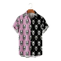 Модни маици Демон печати за мажи Менг Менг Краток ракав Свртете ја јака кратки блузи со џеб за возрасни деца