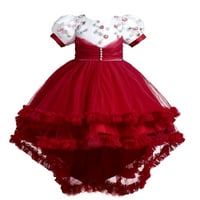 Фустан За Мали Деца Детски Фустани Девојки Фустан Од Принцеза Без Ракави Цветна Мрежа Фустан Вино 6 Години