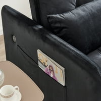 MOMSPEACE 55,5 Извадете го софа креветот, Futon Sleeper Sofa Couch сака со USB штекер, странични џебови за дневна соба - црна