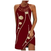 Постојани Фустани За Женски Обични Модни Точки Печатење О-Вратот Фустан Без Ракави Црвено М