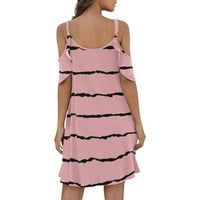 скпблутн летни фустани шпагети ремен сонце ладно рамо возбудливи ракави со џеб модни секојдневни фустани за жени пинк xl