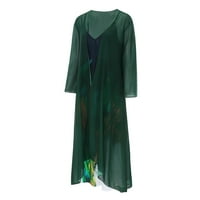 Жени Цветни V - Вратот Макси Глуждот Должина Мода Лето Краток Ракав Фустан Темно Зелена 3XL