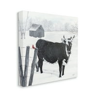 Студената индустрија црна фарма крава крава низа снежна галерија за сликање на полето завиткано платно печатење wallидна уметност, дизајн од Дајан Фифер