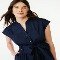 Бесплатно собрание на женски фустан со миди кошула со кратки ракави, големини XS-xxxl