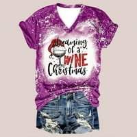 Sdjma Classeенски класично вклопување памучна маица со кратки ракави, Божиќна модна жена, каузална блуза за печатење со