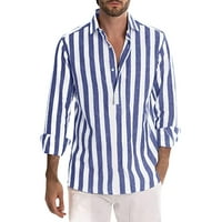 Мажи кошули случајно лето лабава модна лента со лента за постелнина надолу од рекреацијата, јака со долг ракав, врвна блуза улична облека