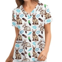Среќна велигденска кошула за жени зајаче Велигденски јајца графички кратки ракави симпатична маица екипа вратот лабава блуза