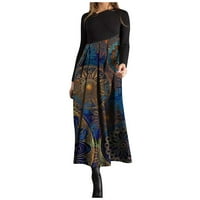 Besените на Бесита, есен и зимски обичен тенок тенок долг ракав долг боемски печатен фустан, есенски фустани за жени