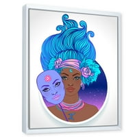 DesignArt 'Портрет на афро -американска девојка со сина коса ii' модерна врамена платно wallидна уметност печатење