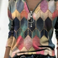 Модни Жени Ревер Геометриски Печатење Патент Долг Ракав Обична Блуза Маица Врвот