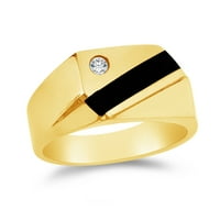 14K жолто злато црно он -маж со CZ кубни цирконија прстен со големина 8,5