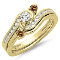 Колекција на BazzlingRock 0. Carat 14K шампањ и бел дијамант изопачен ангажман прстен сет КТ, жолто злато, големина 9