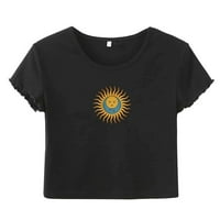 Гдфун Женска Мода Сонце Месечина Печатење Папок Маица Краток Ракав Круг Вратот Врвот маици кошули за жени