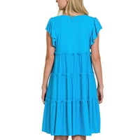 Летни фустани на мијаилима за жени слоевит летен фустан со средна должина со рафлени ракави