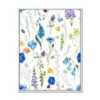 DesignArt 'Сини диви цвеќиња со лисја I' Традиционална врамена платно wallидна уметност печатење