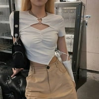 Летна култура на женски маички моден стил кратки ракави врвови улична облека шуплива бела XL