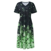 Womenенски летен случајн моден цветен принт краток ракав за замав фустан за замав