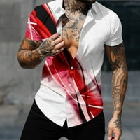 КУКООСОНГ Менс Кратки ракави кошули Обични стилски летни мажи модни обични копчиња за печатење на кратки ракави за кратки ракави црвена 2xl