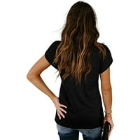 Женски блузи V-вратот цврста блуза плус големина женски плус летни кошули со краток ракав врвови црни црни s