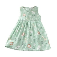 Пролетни Фустани За Девојчиња Цветен Принт Без Ракави Детски Памучен Фустан За Дипломирање Зелен 2ј-3Ј