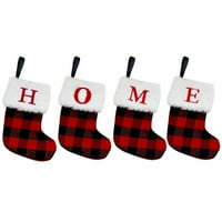 Божиќен Подарок Чорап, Иницијали За Букви Голема Извезена Буква Плетена Црвена Црна Биволска Карирана Божиќна Чорапа За Подароци