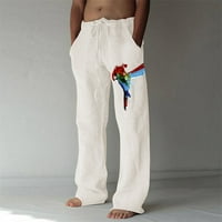 Фрески машки панталони Машка Мода Секојдневен Печатен Ленен Џеб Панталони Со Врвки Панталони Со Големи Димензии Небесно Сина