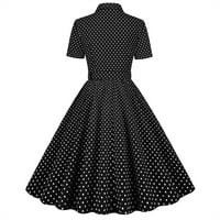Omенски фустани со краток ракав А-линија на глуждот Должина Моден цврст потсмев на вратот летен фустан црн 2xl