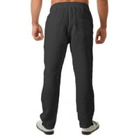 Мажите Плус Големина Панталони Повик Лабава Солидна Половина Половината Модни Џебови Долги Панталони Црна 8