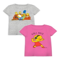 Графички маици со кратки ракави на Симпсонови, 2-пакувања, големини 4-18