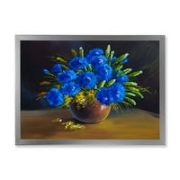 DesignArt 'Сè уште живот букет сини диви цвеќиња во вазна' Традиционална врамена уметничка печатење