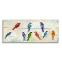 Stuple Industries Виножито канарински птици кои седат жица Облачен ден за сликање галерија, завиткано од платно, печатена wallидна уметност, 30х13