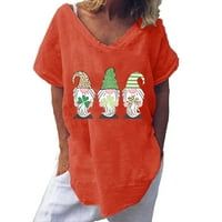 Bluses на lopecy-sta за жени фустани обичен Божиќен подарок женски обичен v врат Св. Патрик печати краток ракав маица Топ блуза за заштеда на портокалова заштеда
