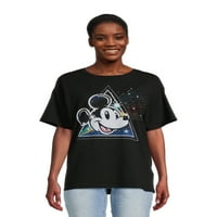 Disneyенски женски Mickey Mouse Rhinestone Graphic Tee со кратки ракави, големини XS-XXXL
