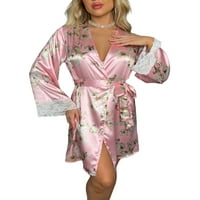 Женска Ноќна Облека За Денот На Вљубените Чипка Цветен Принт Кимоно Наметки Пижами Дневна Облека Облека За Спиење